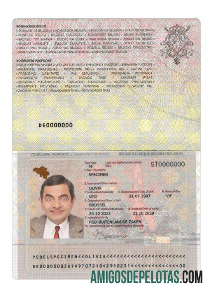 Passaporte de Emergência da Bélgica amostra
